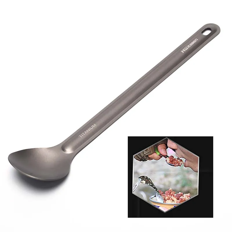 

1PCS Titanium Spoon Titanium Fork Camping Spoon Outdoor Tableware Long-handled Titanium Spoon