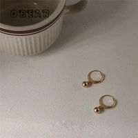 obear 14k real gold plated geometric small round bead hoop earrings women new everyday all match jewelry accessories