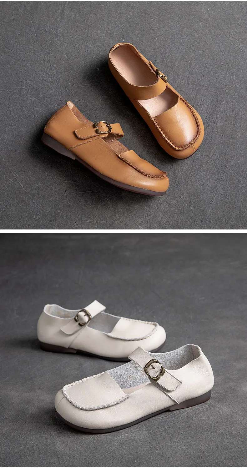 

2021 new arrival new leather low-top soft sole solid color literary retro style round head car line ladies casual shoes