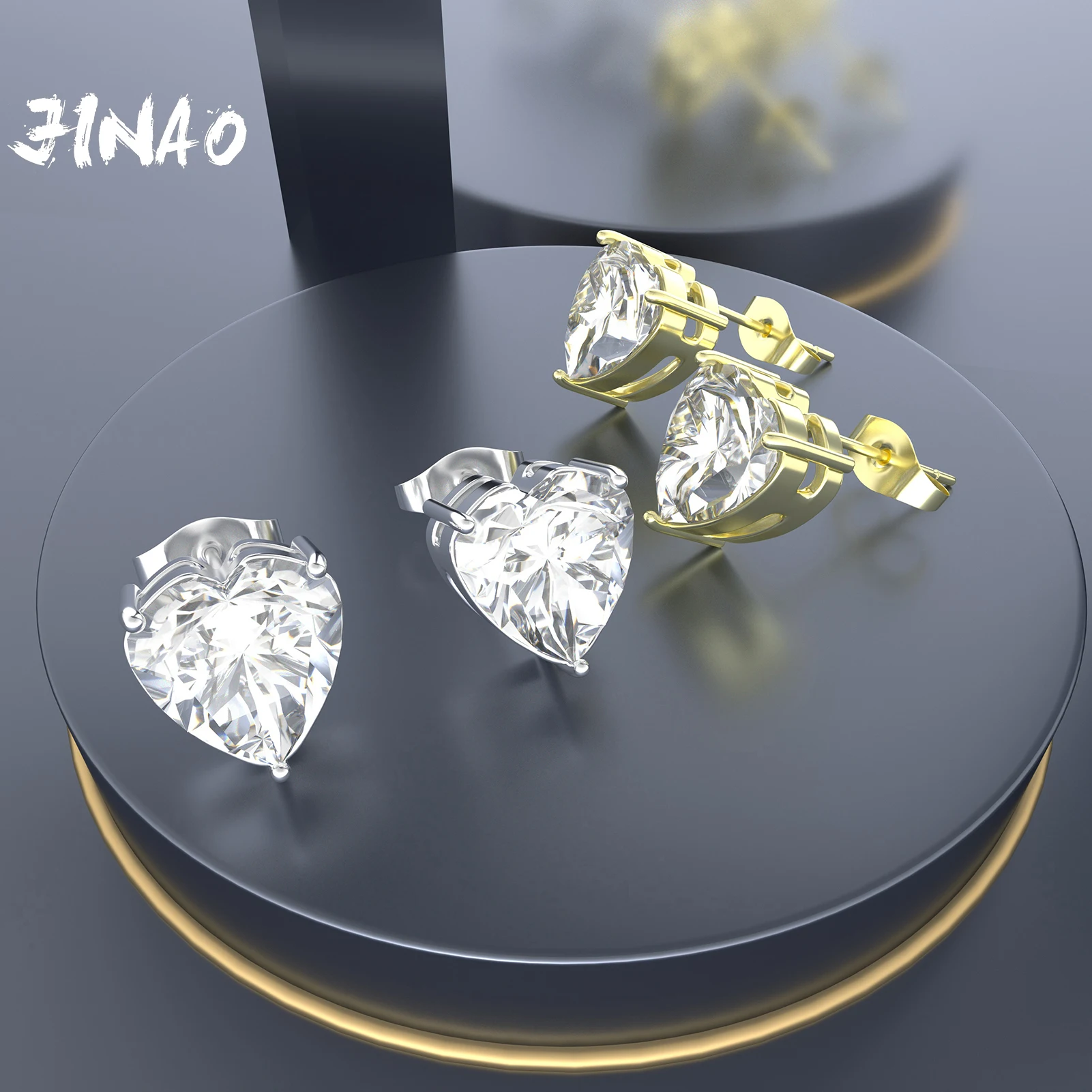 

JINAO 2021 NEW 0.1~2 Carat Heart-Shaped Moissanite Earring For Women VVS1 925 Sterling Silver Real Gold Plated Women's Jewelry