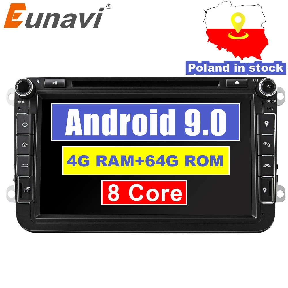 Eunavi 2 din Android 9 Octa Core 4 Гб 64 Гб автомобильный DVD для VW Passat CC Поло Гольф 5 6 Touran EOS T5 Sharan Jetta Tiguan gps радио DSP