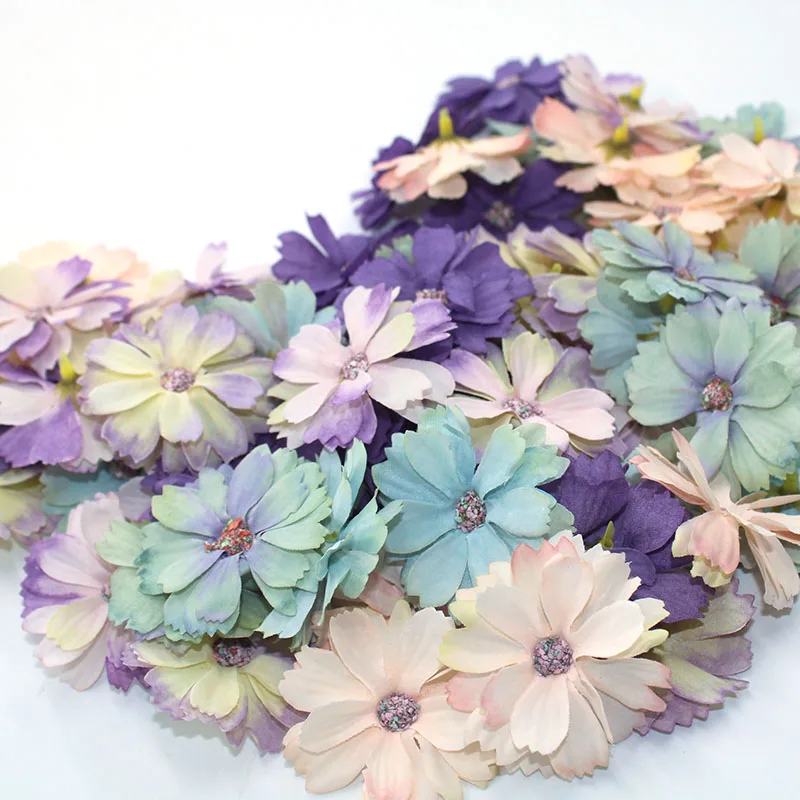

Hot 50 pieces of 4.5 cm daisy flower head mini silk artificial flower decoration home wedding decoration DIY wreath headdress fa