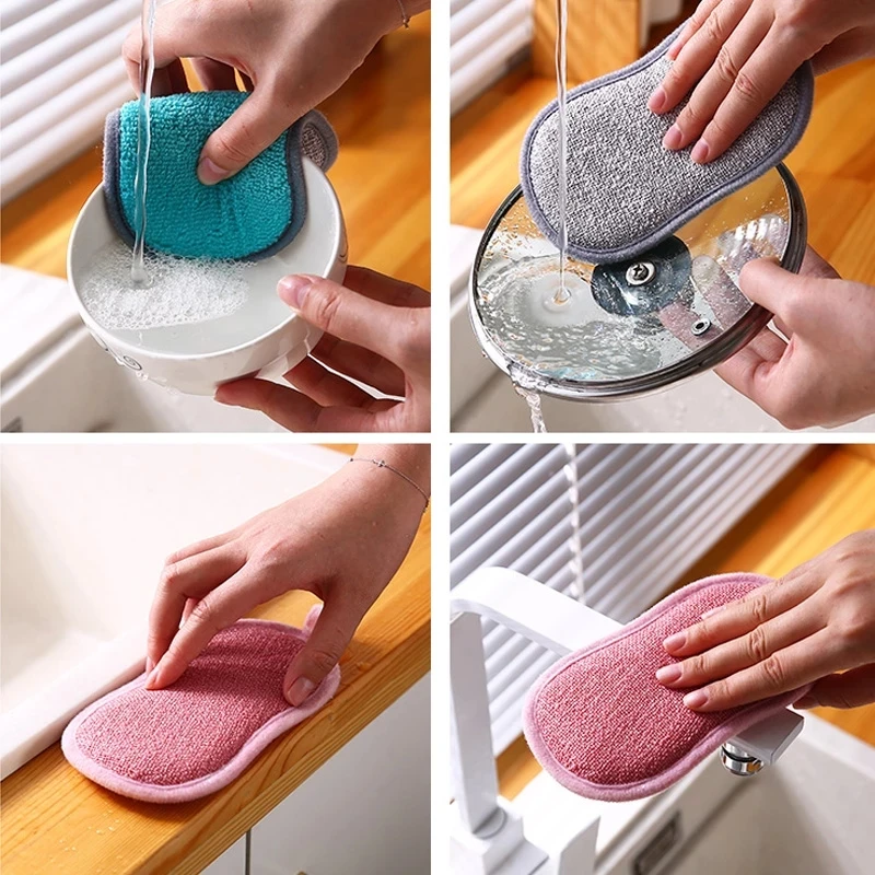 

5/10/20PCS Scrub Sponges for Dishes Non-Scratch Microfiber Sponge Non Stick Pot Cleaning Sponges Kitchen Cleaning Gadgets