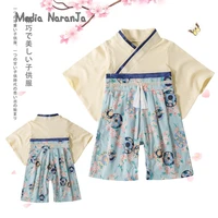 boys spring autumn long sleeved baby one piece clothes blue and umbrella romper japanese style printed kimono