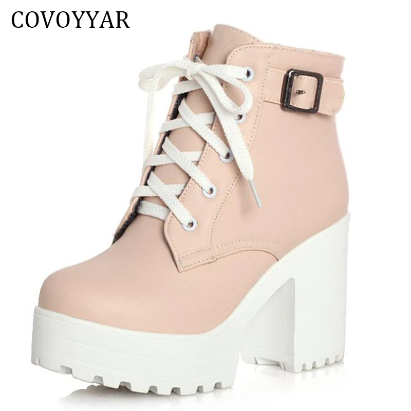 Женские ботинки на платформе розовые ботильоны толстом каблуке со шнуровкой