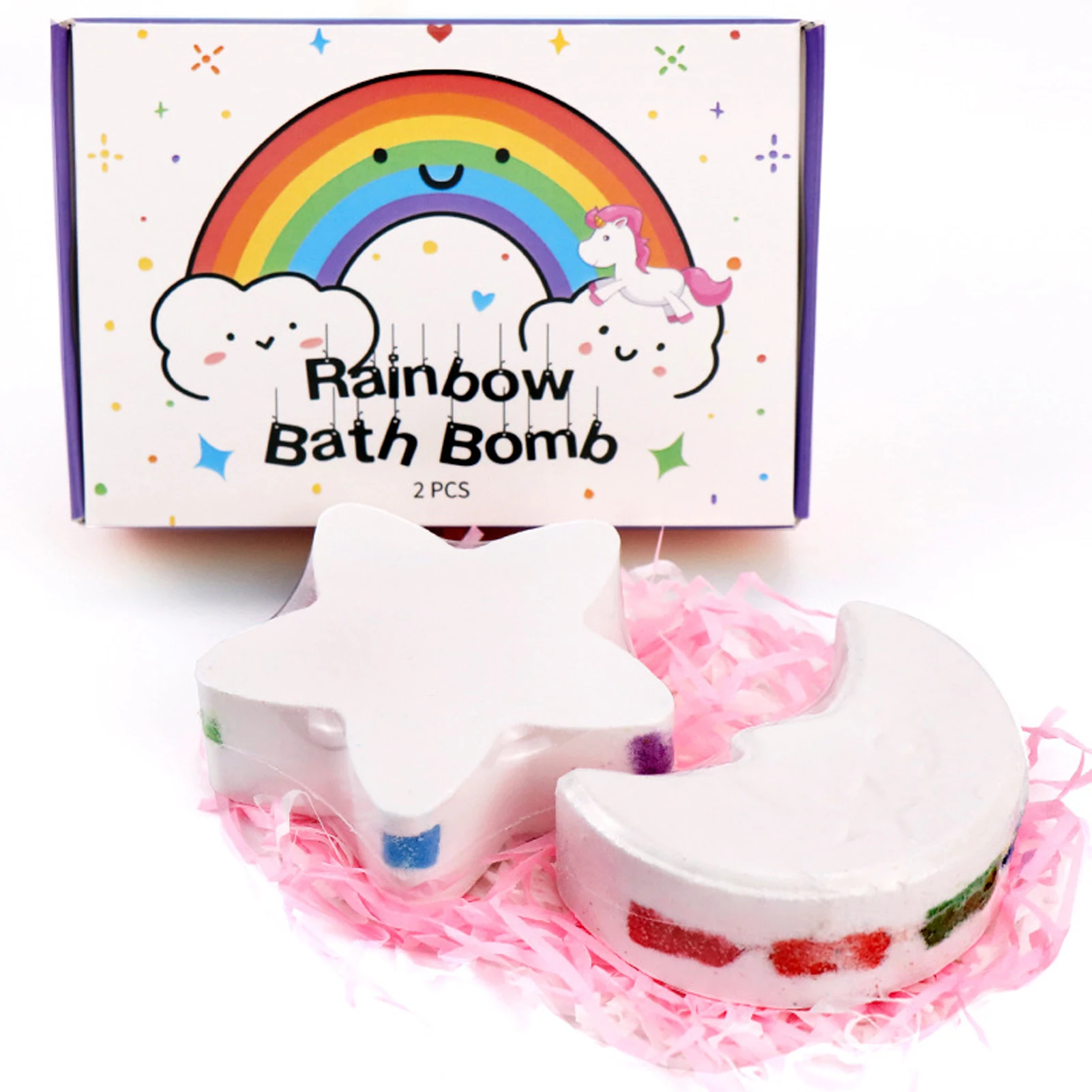

2pcs Rainbow Bath Blast Bubble Bath Salt Homemade Stress Relief Moon Stars Shaped Bathing Ball For Baby Kids Bath Lotions
