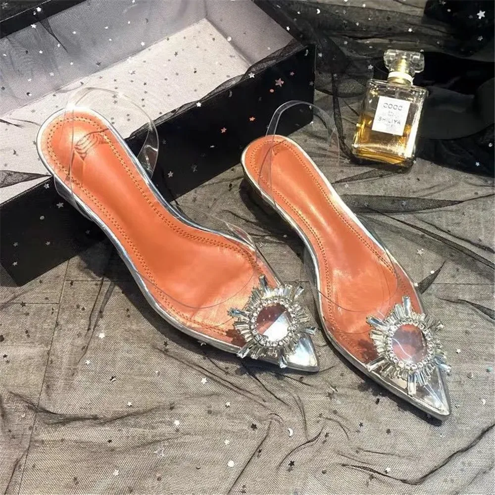 

High Heels Sandals Women PVC Transparent Crystal Jelly Shoes Sexy Peep Toe Womens Slippers Clear Square Heels Wedding Sandal