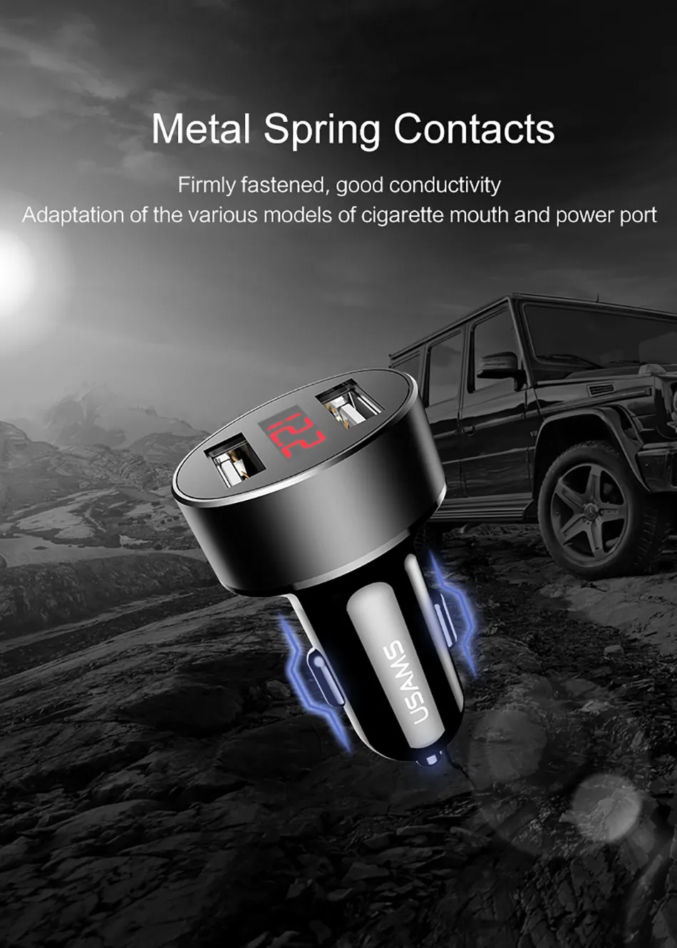 Автомобильное зарядное устройство USAM двойное автомобильное usb-устройство для зарядки телефона светодиодный дисплей USB зарядное устройство для samsung Xiaomi huawei универсальное USB зарядное устройство для телефона планшета