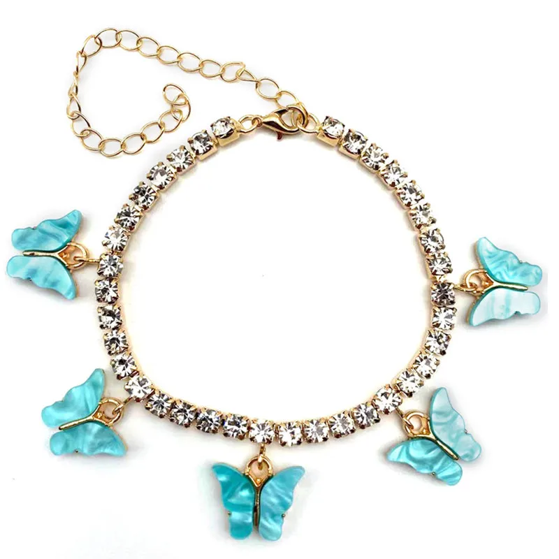 

Colour Crystal Butterfly Anklet Woman Fashion Body chain Bling Rhinestone Bohemia Animal Chain Design Ankle Chain Girl's Trendy