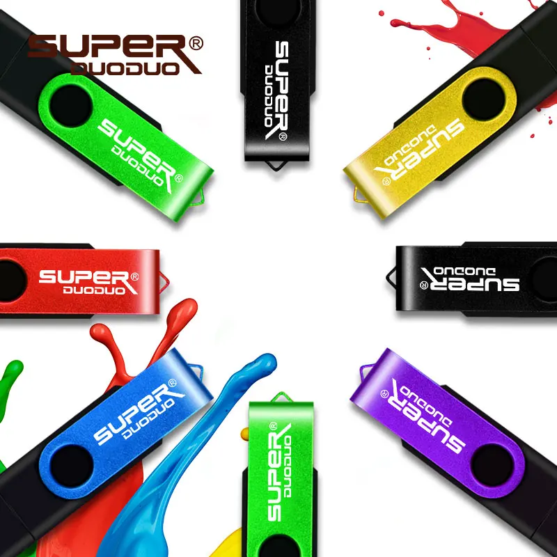2 в 1 OTG USB флеш-накопитель вращающийся флеш-накопитель 8 ГБ 16 ГБ USB 2,0 U диск 32 Гб 64 Гб 128 ГБ Флешка USB карта памяти с кольцом для ключей