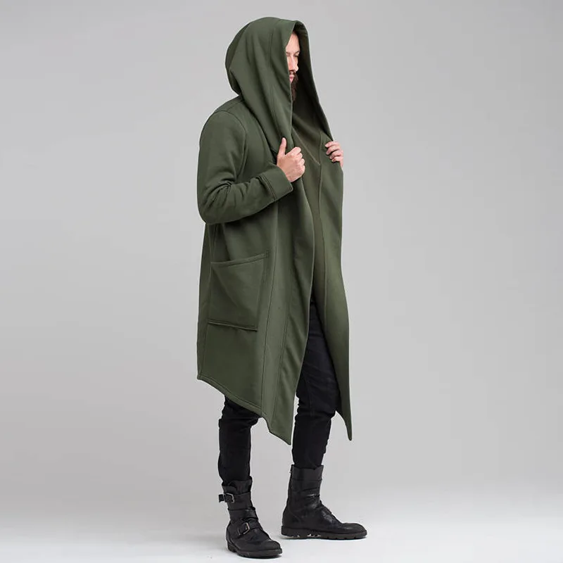 

Men Fashion Streetwear Autumn Winter Men's Solid Long Cardigan Cloak Overcoat Hoodies 2021 New Casual Long Sleeve Hooded Jacket