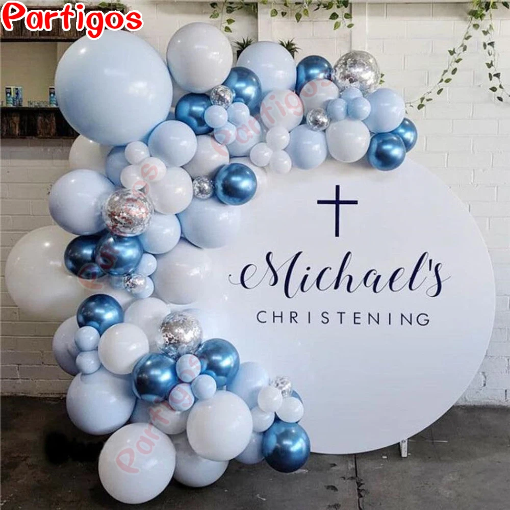 

100pcs Macaron Pastel Blue White Metallic blue Balloon Arch Garland Wedding Birthyday Baby Shower Party Background Decor Globos