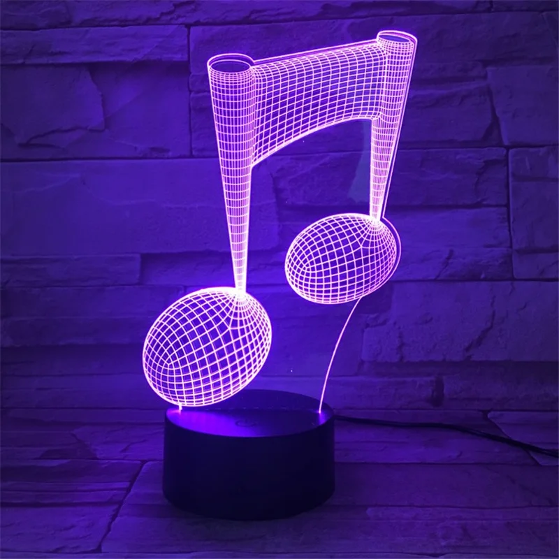 3d лампа, модель музыкальной ноты, светодиодный ночник, красочная настольная лампа с USB, прикроватный светильник для спальни, домашний декор ...