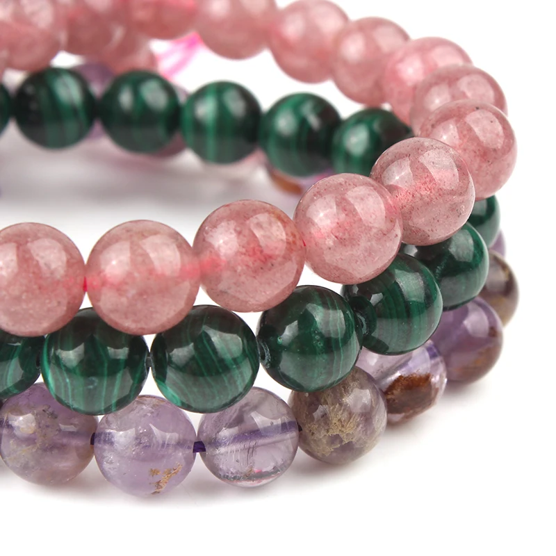 Круглые Бусины Из Натурального Розового Кварца с нефритом обсидиана 7 5 дюйма 6 8 10