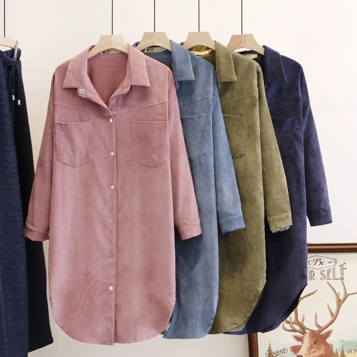 Женская рубашка с длинным рукавом большого размера Вельветовая блузка весна 2020