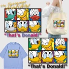 Модная головоломка с мультяшными животными, диснеевскими дональдами, утки, художественная надпись, теплопередача для одежды, печатная фототкань