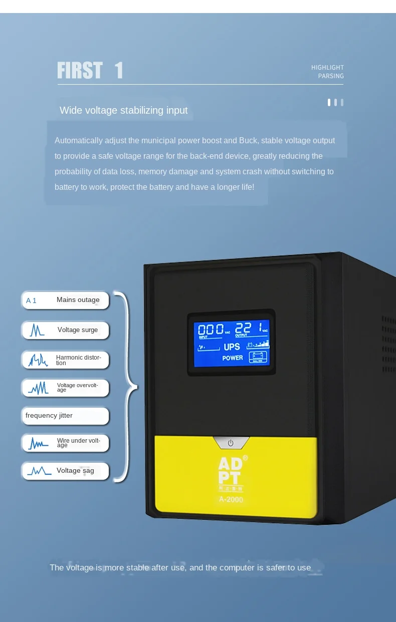 

UPS Uninterruptible Power Supply 2000va/1200W Computer Anti- Failure Emergency Standby 220V