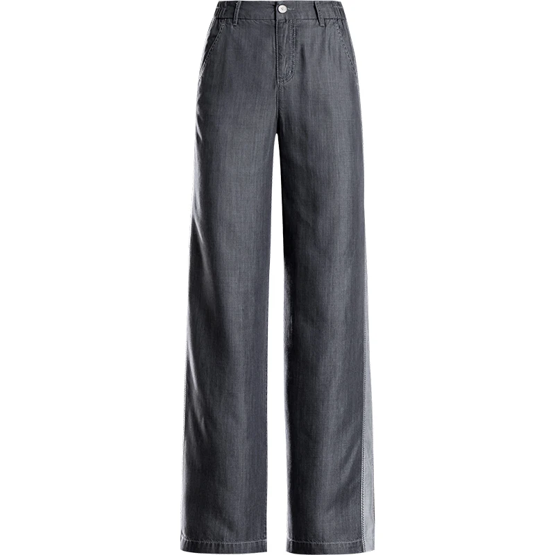 

women grey tencel pants high waist wide leg soft jeans long trousers free shipping