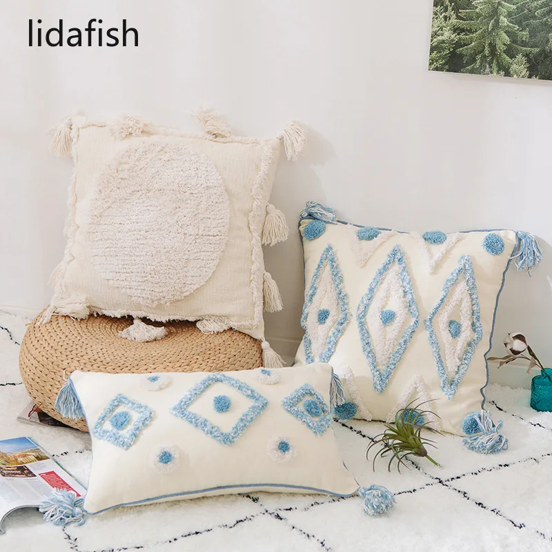 

Наволочка lidafish 45x4 5 см/30x50 см, квадратная хлопковая наволочка ручной работы с кисточками, наволочка, украшение для дома, гостиной, кровати