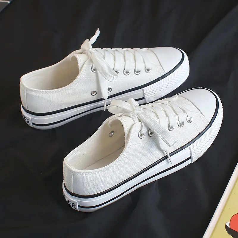 Spring Autumn Womens Canvas Casual Flat Sneakers Comfortable Student Low Top Vulcanize Shoes Lace Up PW043