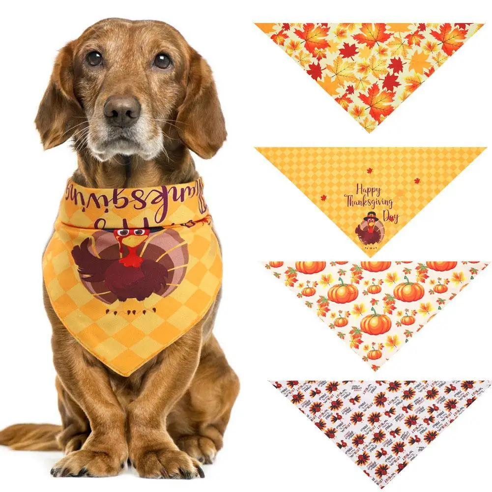 

Saliva Towel Maple Leaf/ Pumpkin/Turkey Printing Cat Dog Bibs Scarf for Thanksgiving Day