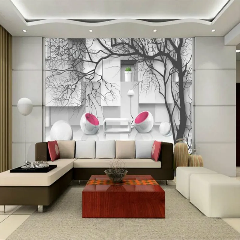 Пользовательские Черно белые 3D обои с геометрическим фоном для гостиной