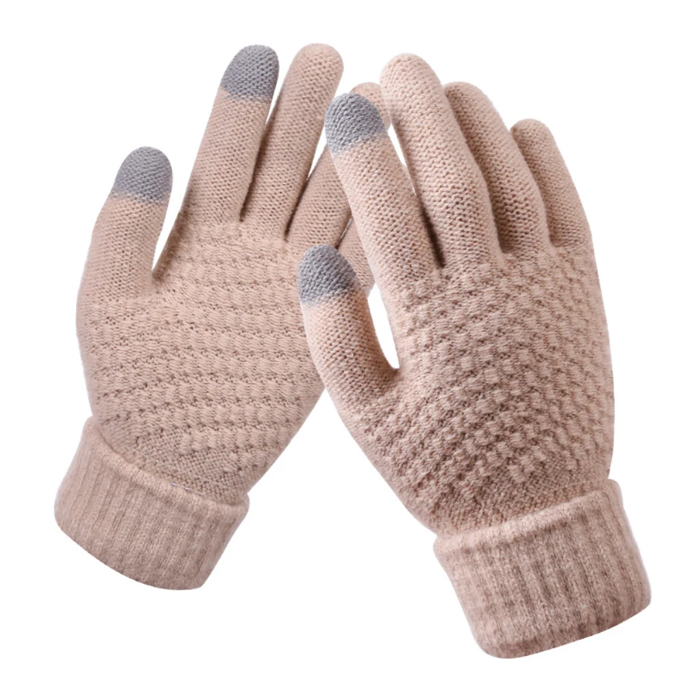 

2019 Hot Trendy Women autumn and winter imitation cashmere knit Solid Color Touch Screen Full Finger Woolen Warm Knitted Gloves