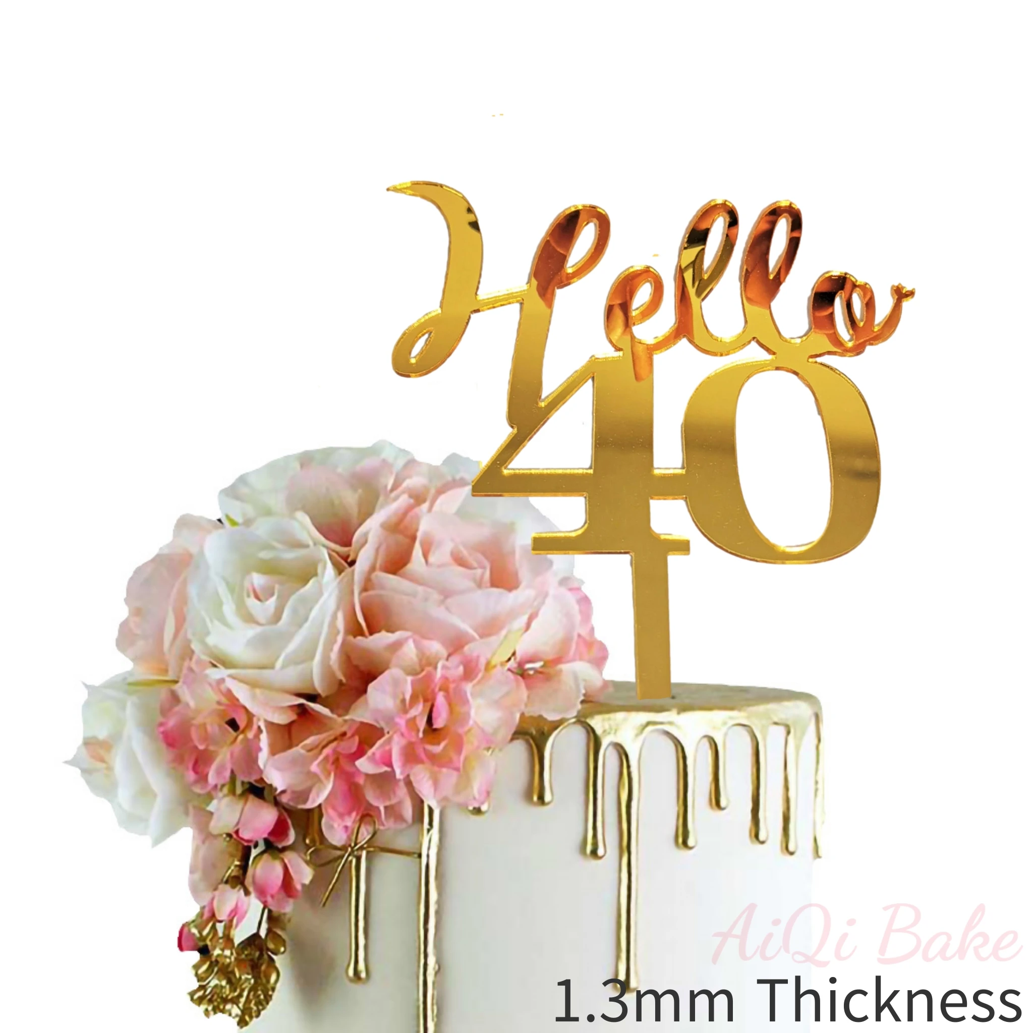 1.3mm Thickness Hello 21 30 40 50 60 Hand Writing Cake Toppers Happy Birthday Party Decoration