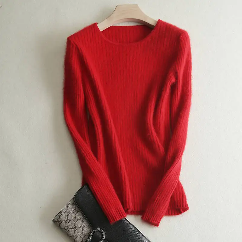 Красный Loose Sweater Women Hot Sale Soft Jumpers Mink Cashmere Knitted New O-Neck Standard Clothes Ladies Pullovers - Цвет: Красный