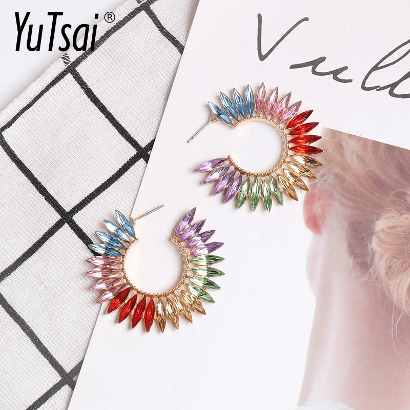 

YUTSAI Fashion Big Round Circle Drop Earrings Handmade Colorful Bohemian Large Crystal Dangle Earrings For Women Jewelry YT321