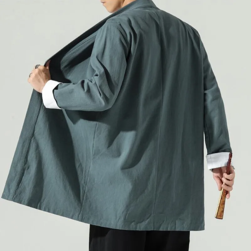 #4226 черное синее зеленое пальто ханьфу мужское винтажное кимоно куртка кардиган