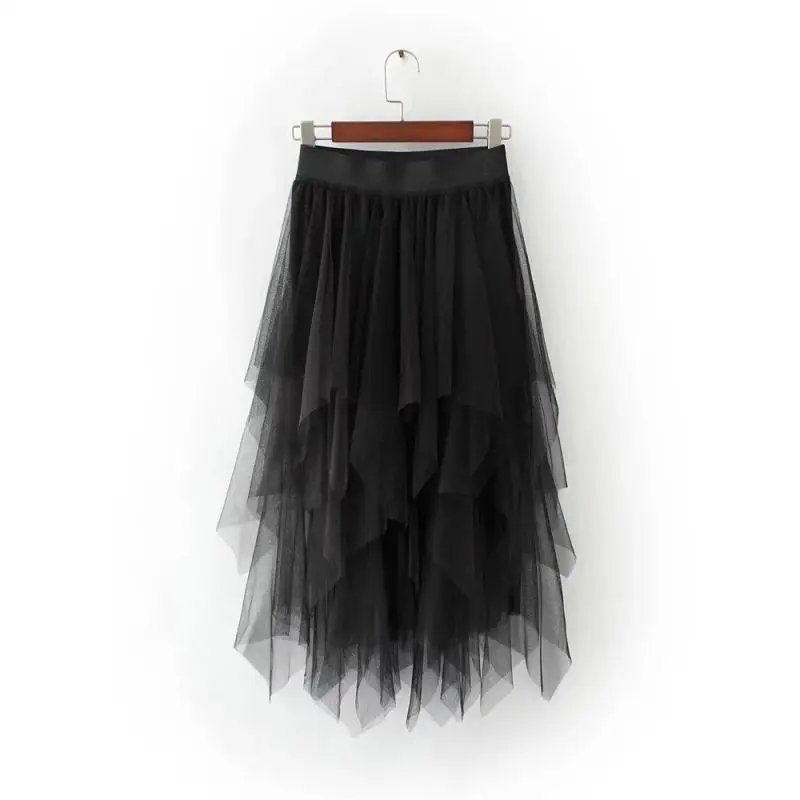 Женская сетчатая Юбка До Колена однотонная Весенняя Асимметричная бальная юбка