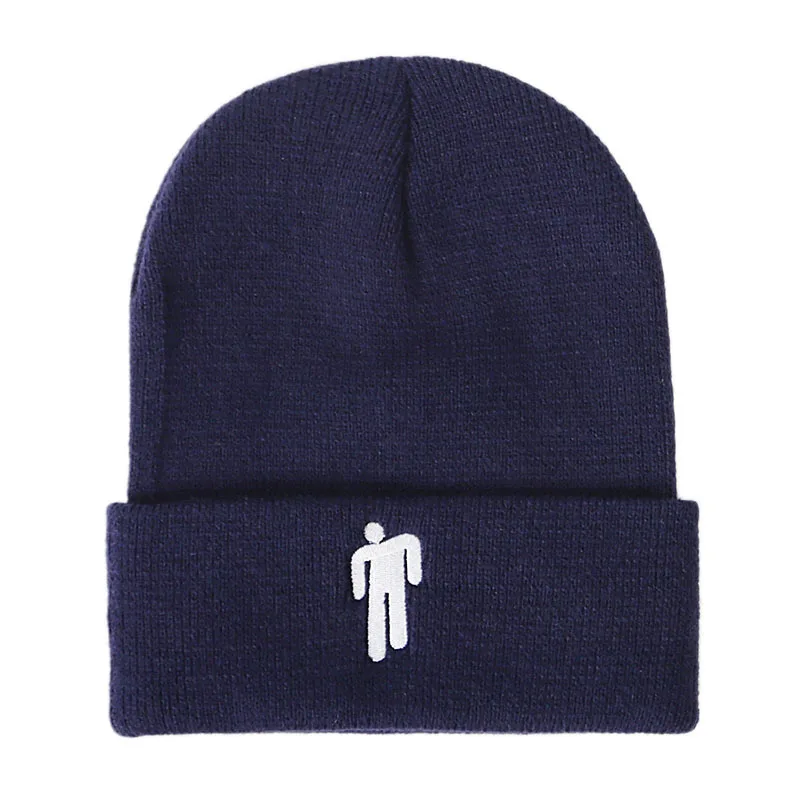 Navy Billie Eilish Beanie шапка для женщин и мужчин, вязаное, тёплое, зимнее, однотонное, хип-хоп, повседневное, с манжетами, широкий берет-Боб - Цвет: Navy