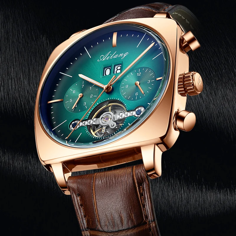 Relógio de Pulso Esportes à Prova Ailang Relógio Masculino Mecânico Automático Relógios Cronógrafo Quadrado Tourbillon Dwaterproof Água Relojes Hombre