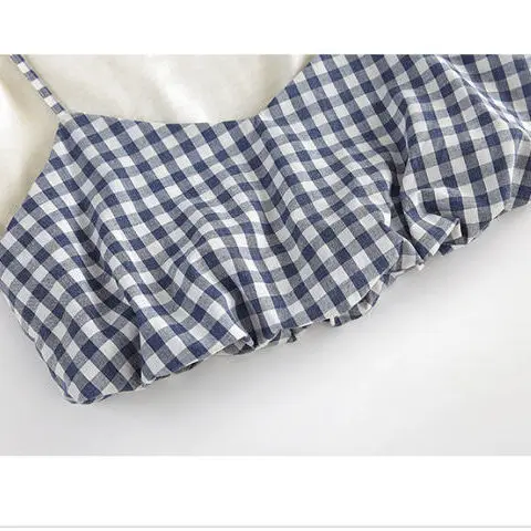 

Female Suit] Spring and Summer Korean Style Stitching Plaid Long-Sleeved Top + Black Wide-Leg Pants