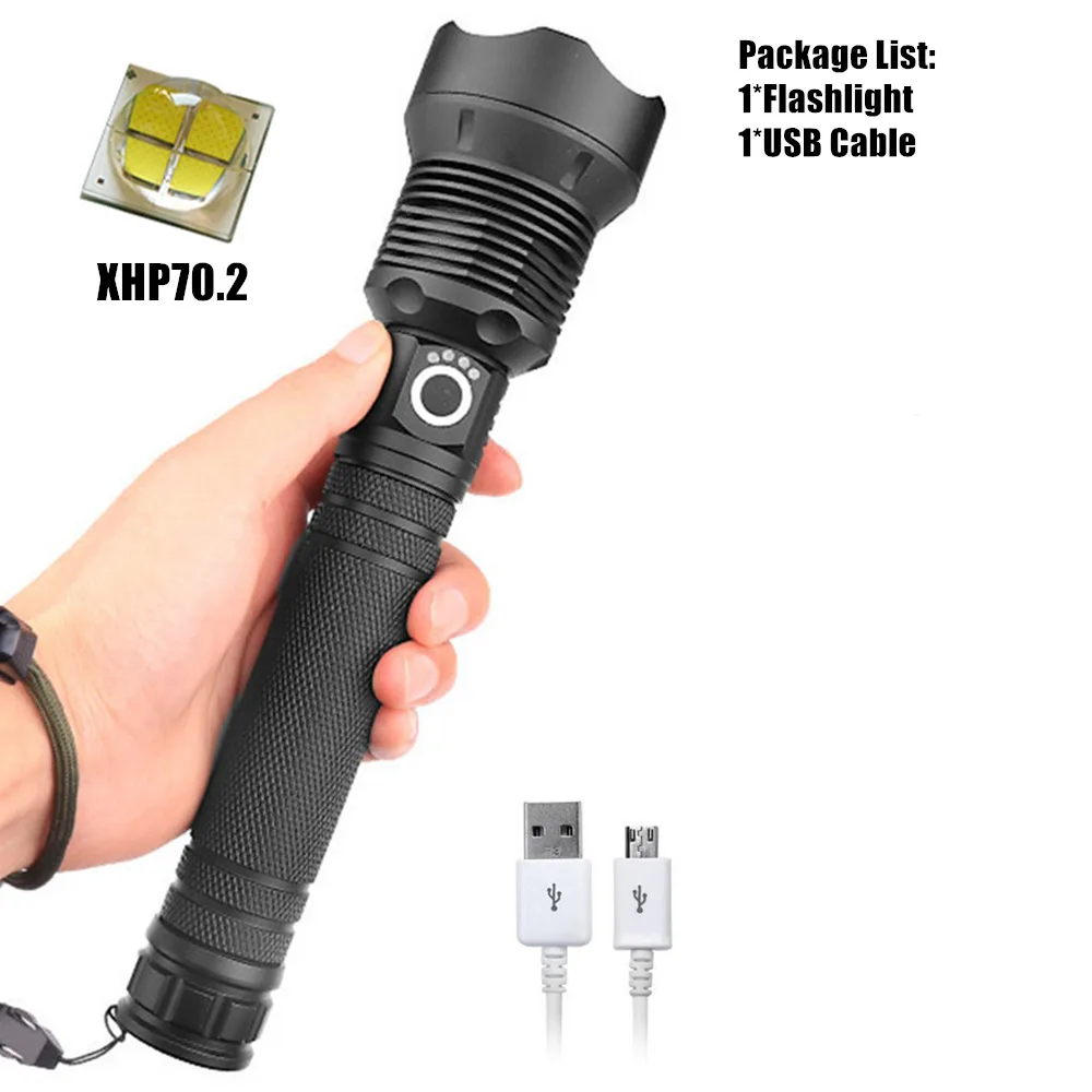 Package D XHP90 светодиодный фонарик XHP70.2 XHP50 USB Перезаряжаемый мощный фонарь с зумом, водонепроницаемый фонарь для охоты, кемпинга, использования 18650 26650 Batt - Испускаемый цвет: Package D