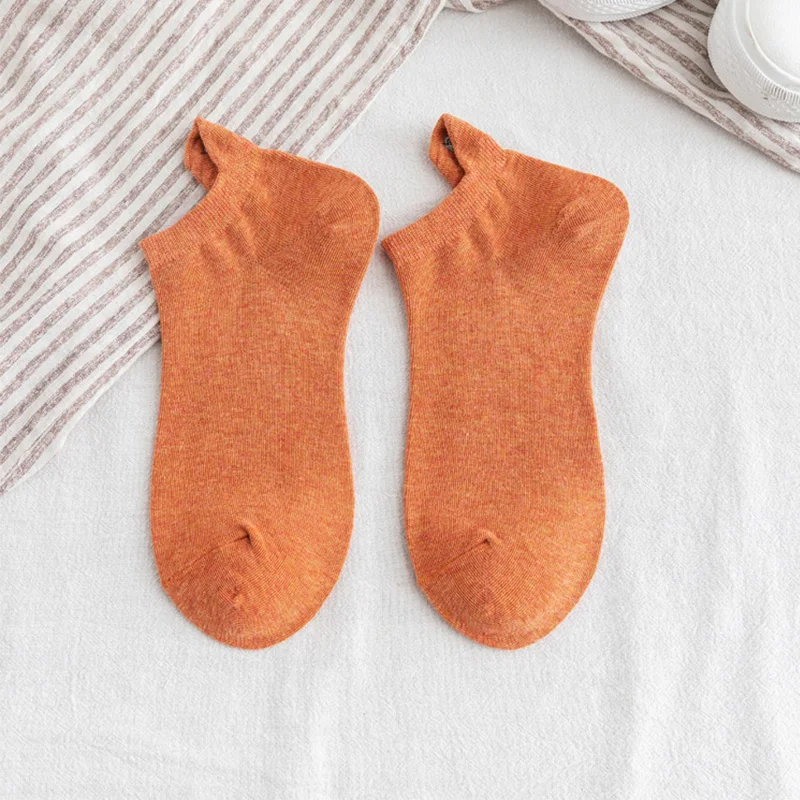 Orange VDOGRIR Kawaii вышитые экспрессии женские носки мягкие хлопковые женские забавные носки однотонные женские короткие носки оптом - Цвет: Orange