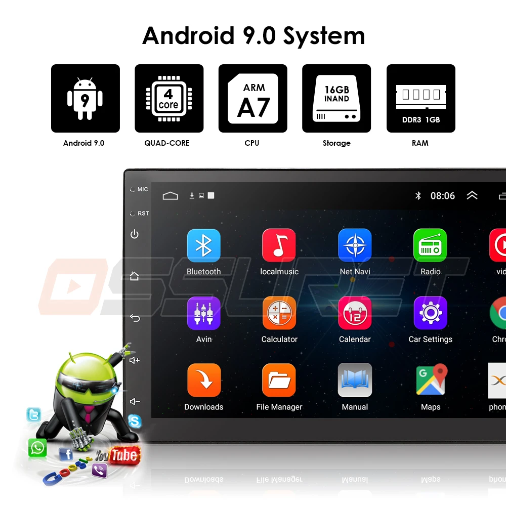 2 Din Android 9,0 автомобильный Радио Авто универсальный gps навигация 1024*600 Bluetooth wifi DAB DVR эквалайзер TPMS микрофон управление рулевым колесом
