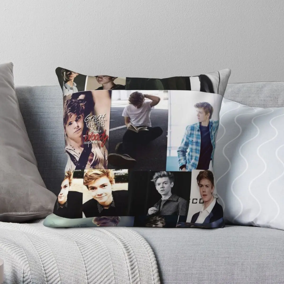 

Thomas Brodie-Sangster Collage Square Pillowcase Polyester Linen Velvet Pattern Zip Decor Pillow Case Room Cushion Cover 45x45