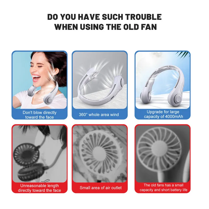 

JVJH Bladeless Mini Neck Fan Hanging Mute Sports Fans Lazy USB Portable Outdoor Neckband Travel Fan 4000mah Household Appliances