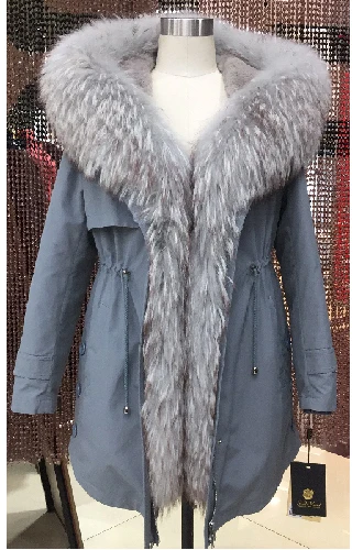 light blue NL9 D11 Женские зимние длинные парки пальто куртка с воротником из меха лисы енота Съемная подкладка из меха кролика с капюшоном 9-19817 - Цвет: light blue NL9 D11