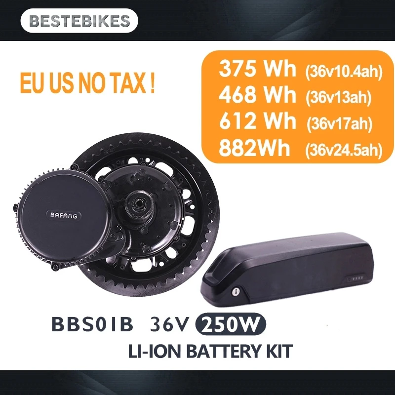 Bafang мотор BBS01B BBS01 250W комплект для переоборудования электрического велосипеда мА/ч. аккумулятор фонарь для е-байка 36В 10,4/13/17/24.5ah середине приводной двигатель