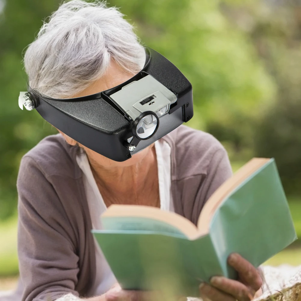 

8X Headband Magnifier Glasses For Elderly Reading Sewing DIY 1.5X 3X 6.5X Eyewear Head Magnifier Loupe Glasses with 2 LED Lights