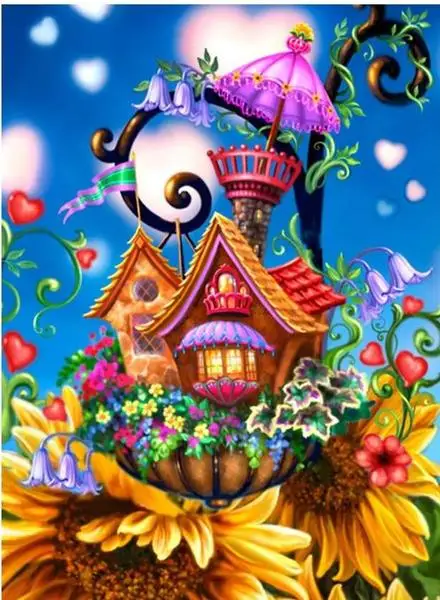 Алмазная вышивка Diy мультфильм Подсолнух дом красочный полный квадрат картина