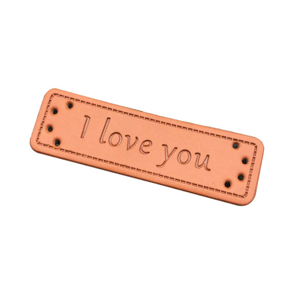 

50Pcs/Lot Spot Clothes I Love You Labels For Clothing Hand Made Pu Leather Tags For Scarf With I Love You Gift Label