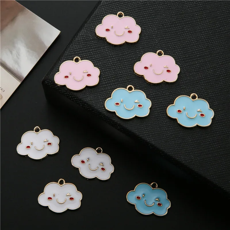 

10pcs/lot Enamel Cute Smile Face Cloud Charms Pendants DIY Necklace Bracelet Earrings For Jewelry Making