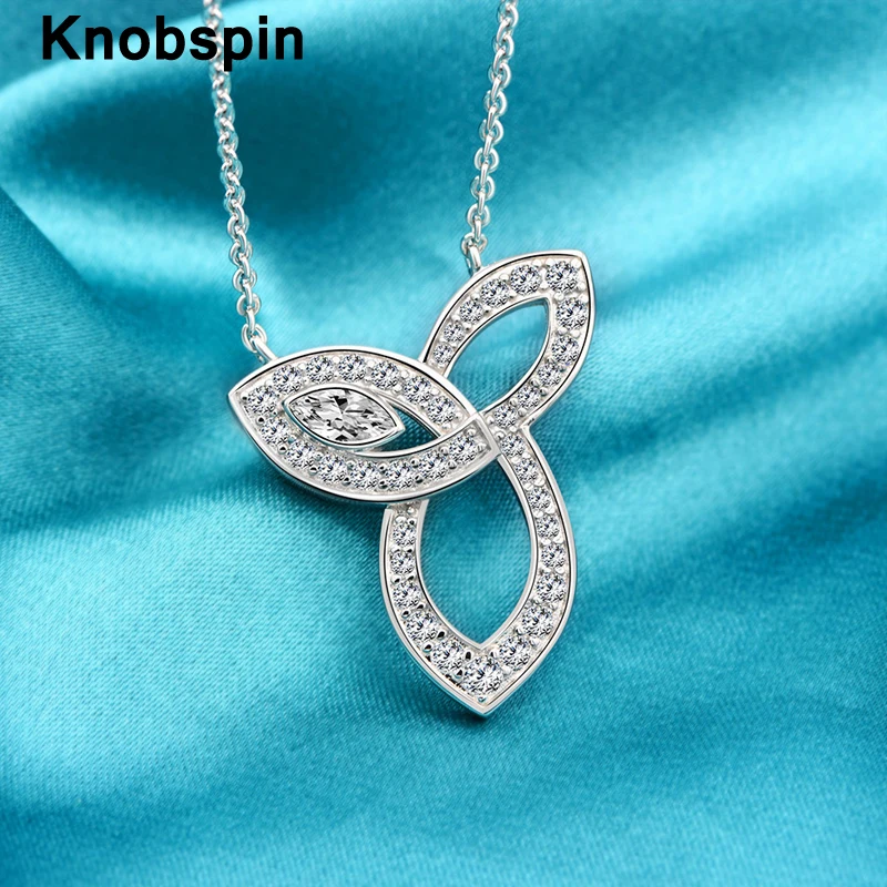 

Knobspin 100% 925 Sterling Silver Leaf shape High Carbon Diamond Engagement Pendant Necklace For Women Fine Jewelry Wholesale