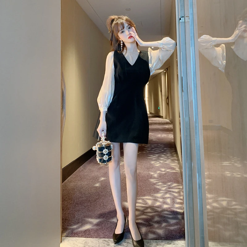 

Модный повседневный высококачественный Женский комплект, Прозрачная Сексуальная рубашка и мини-ТРАПЕЦИЕВИДНОЕ ПЛАТЬЕ, элегантные милые в...