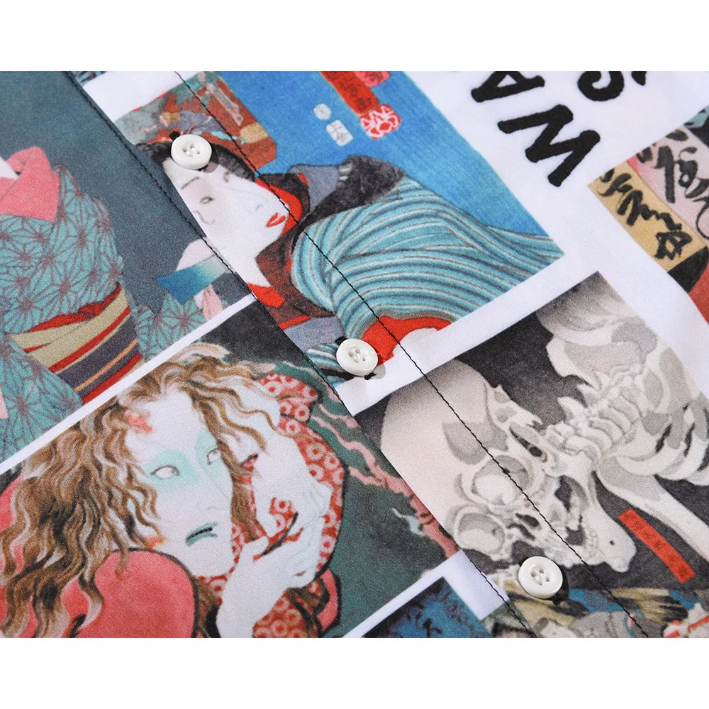 

Japanese Ukiyo-e Men Shirts EU Size Personality Print Short Sleeve Harajuku Fashion Business Office Casual Summer Tops CE007