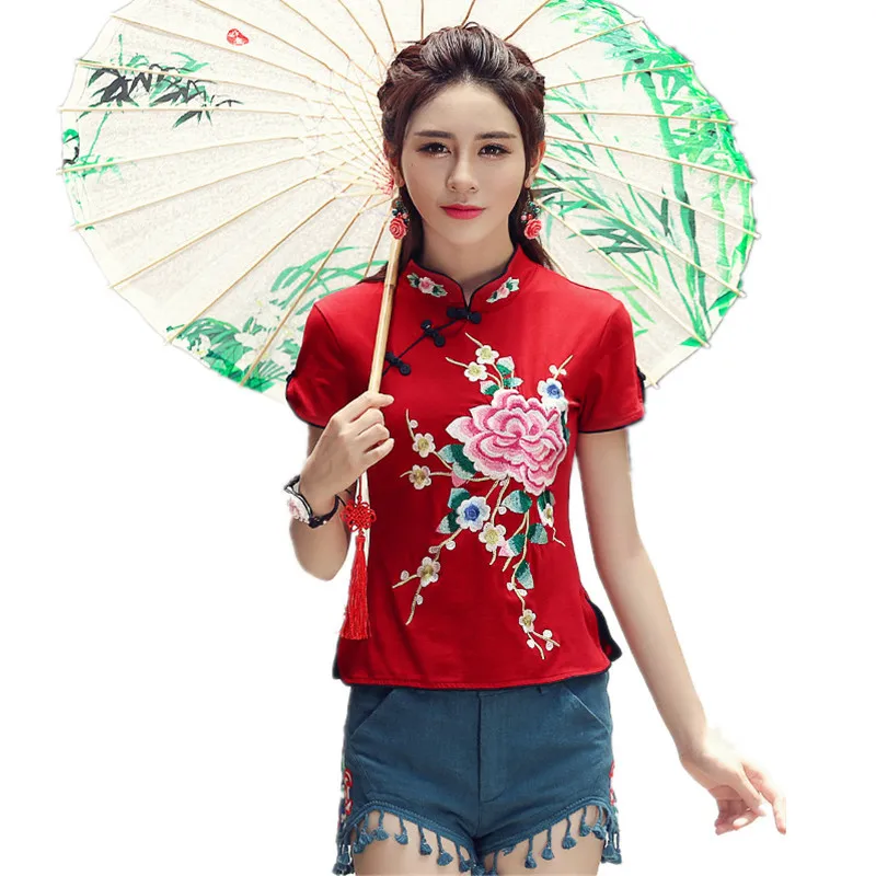 Женская блузка из хлопка с вышивкой черная и белая элегантная винтажная в стиле